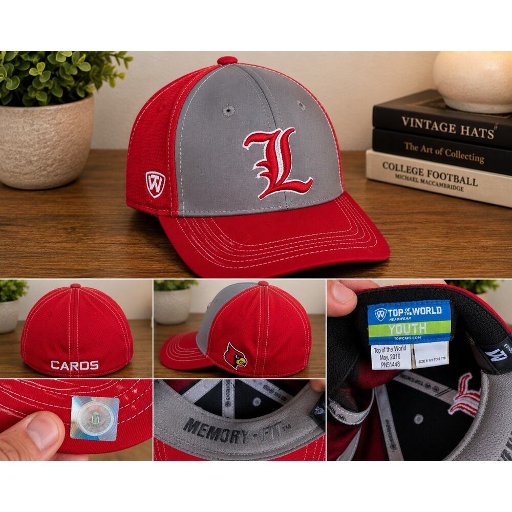 Louisville Cardinals Youth Memory Fit Hat Top Of The World Red Gray NCAA Cap